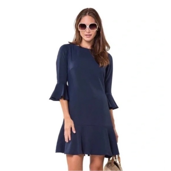 NWT Tuckernuck Sail to Sable Crepe Flutter Sleeve Ruffle Shift Mini Dress Navy 8 - Picture 9 of 9